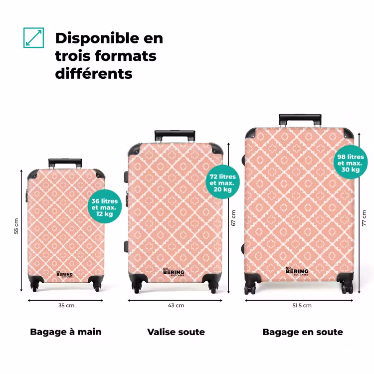 Valise - Rose saumon - Rayures - Dessiné à la main - Motif — 1