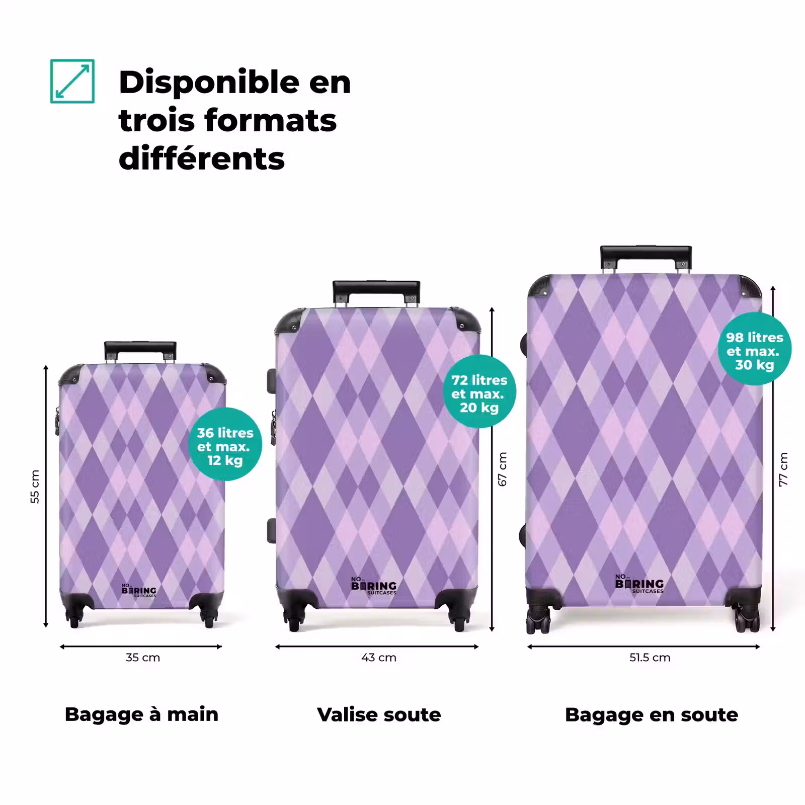 Valise - Violet - Géométrique - Losanges - Argyle - Motif — 1