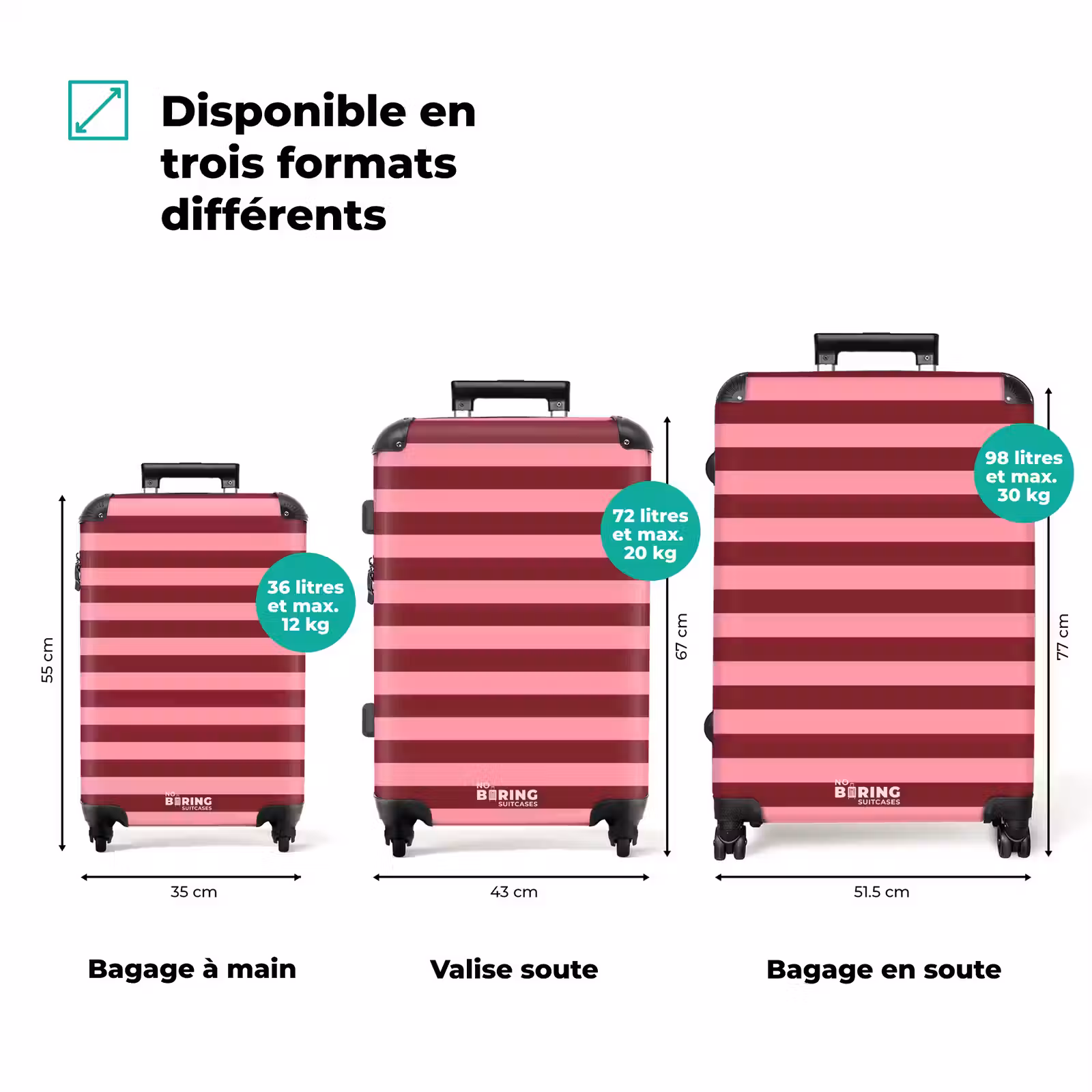 Valise - Rayures horizontales - Rouge - Rose — 1