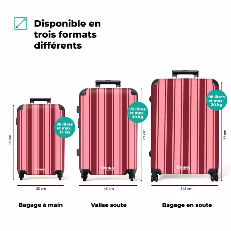 Valise - Rayures verticales - Rouge - Rose — 1