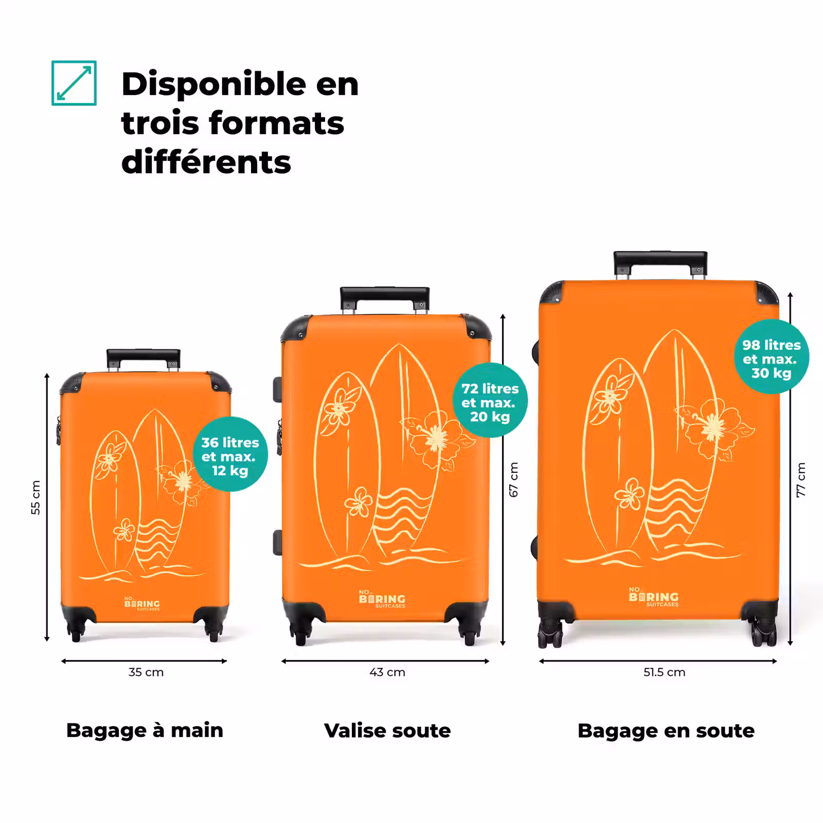 Valise - Planches de surf - Orange - Fleurs — 1