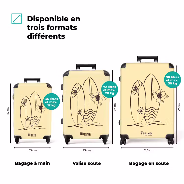 Valise - Planche de surf - Fleurs - Jaune — 1