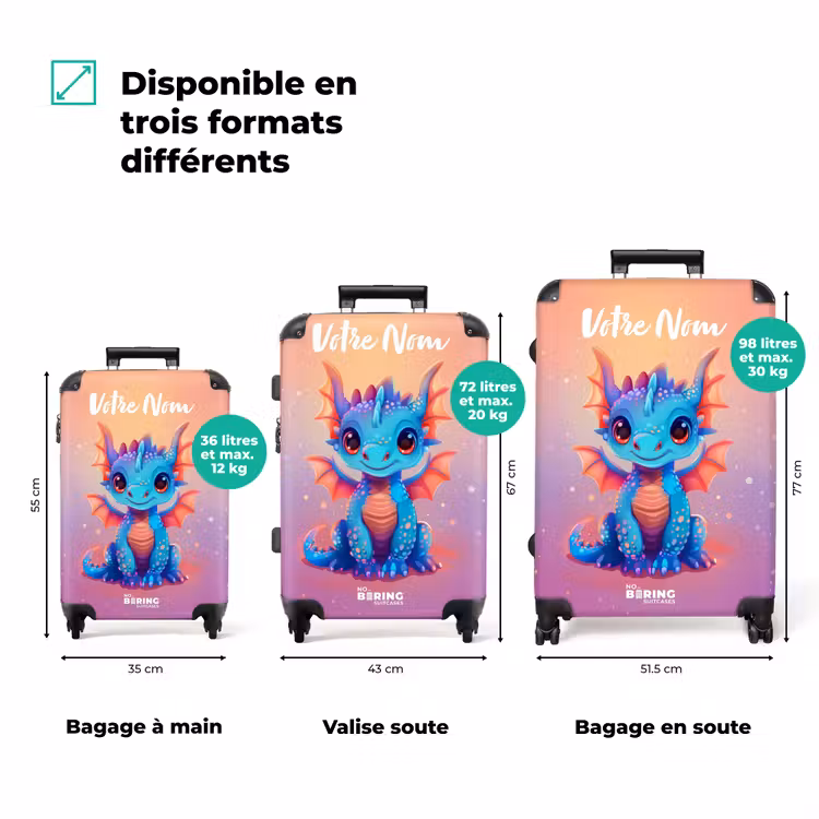 Valise avec nom - Mignon bébé dragon — 3