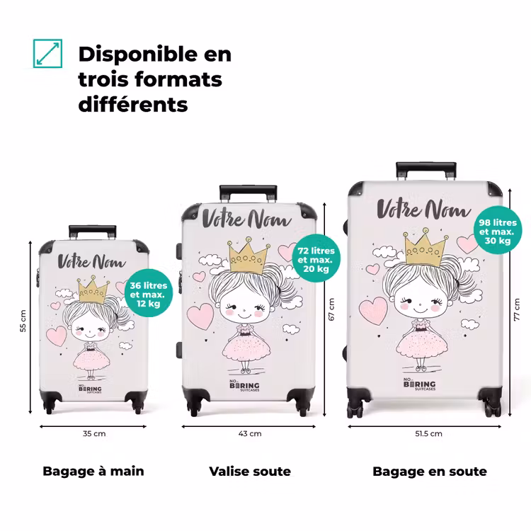 Valise avec nom - Petite princesse avec des cœurs — 3