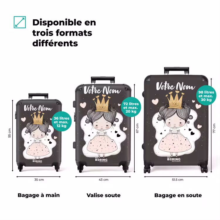 Valise avec nom - Petite princesse sur fond noir — 3