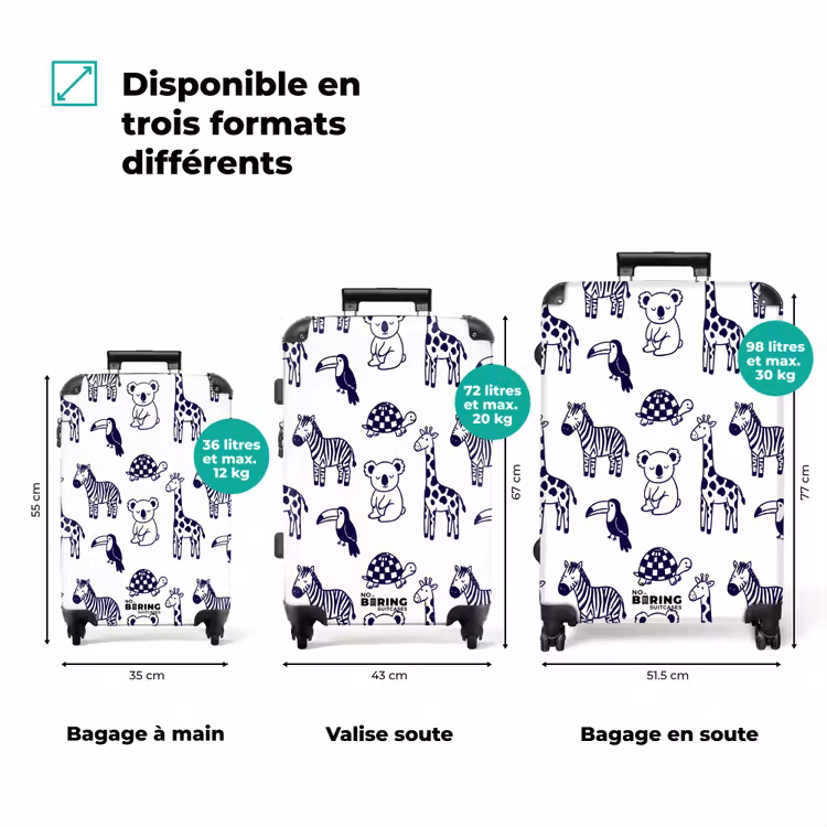 Koffer - Animaux - Motif - Chambre d'enfant - Graphisme - Blanc - Bleu — 3