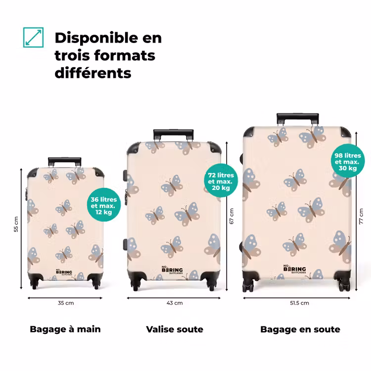 Koffer - Insecte - Motif papillon - Abstrait - Bleu - Beige — 3
