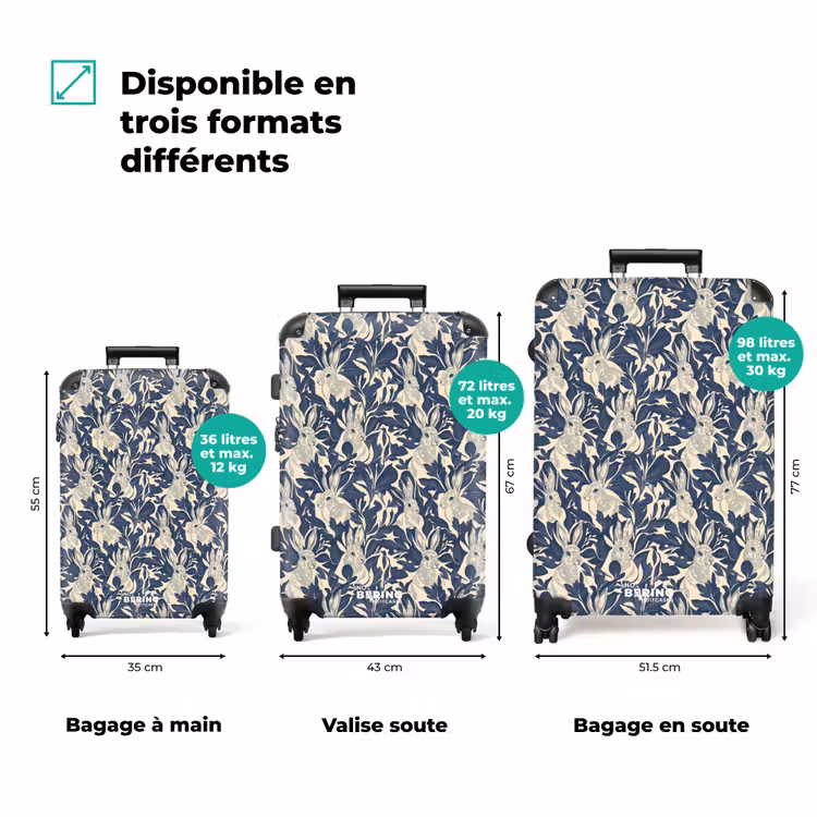 Koffer - Lièvres - Feuilles - Motif - Bleu - Beige — 1