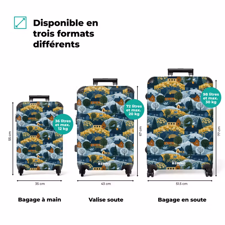 Koffer - Maisonnettes - Fleurs - Motif - Jaune - Bleu — 1