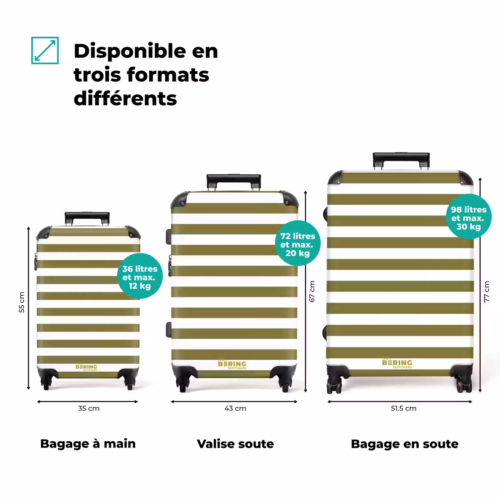 Koffer - Rayures horizontales - Blanc - Vert — 1