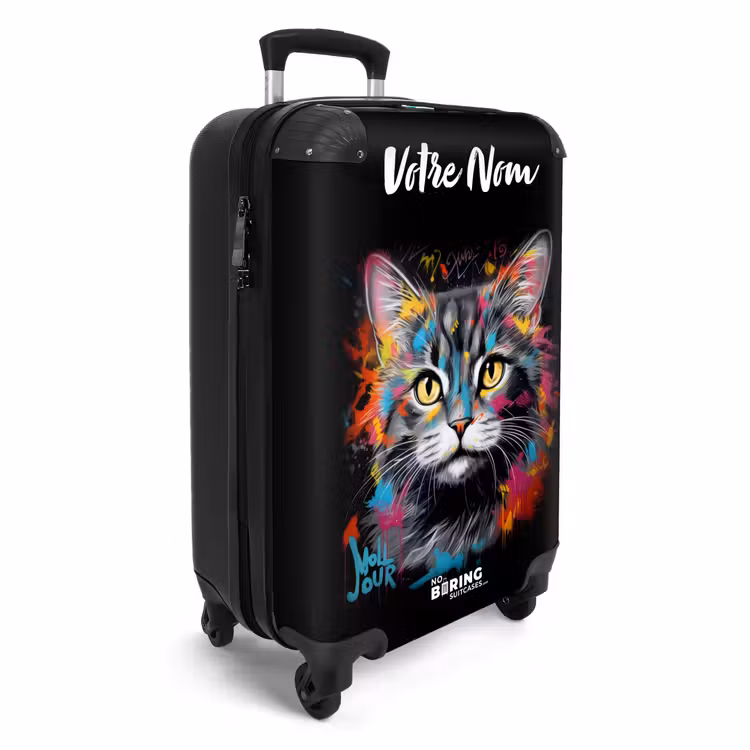 Valise avec nom - Chat avec des coups de pinceau colorés — 2