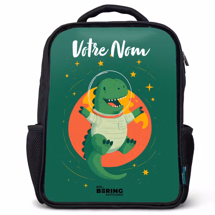 Sac à dos enfant avec votre nom - Noir - Dino - Planète - Étoiles - Vert — 1