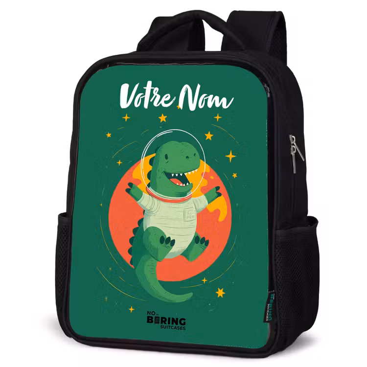 Sac à dos enfant avec votre nom - Noir - Dino - Planète - Étoiles - Vert — 6