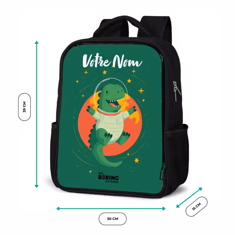 Sac à dos enfant avec votre nom - Noir - Dino - Planète - Étoiles - Vert — 8