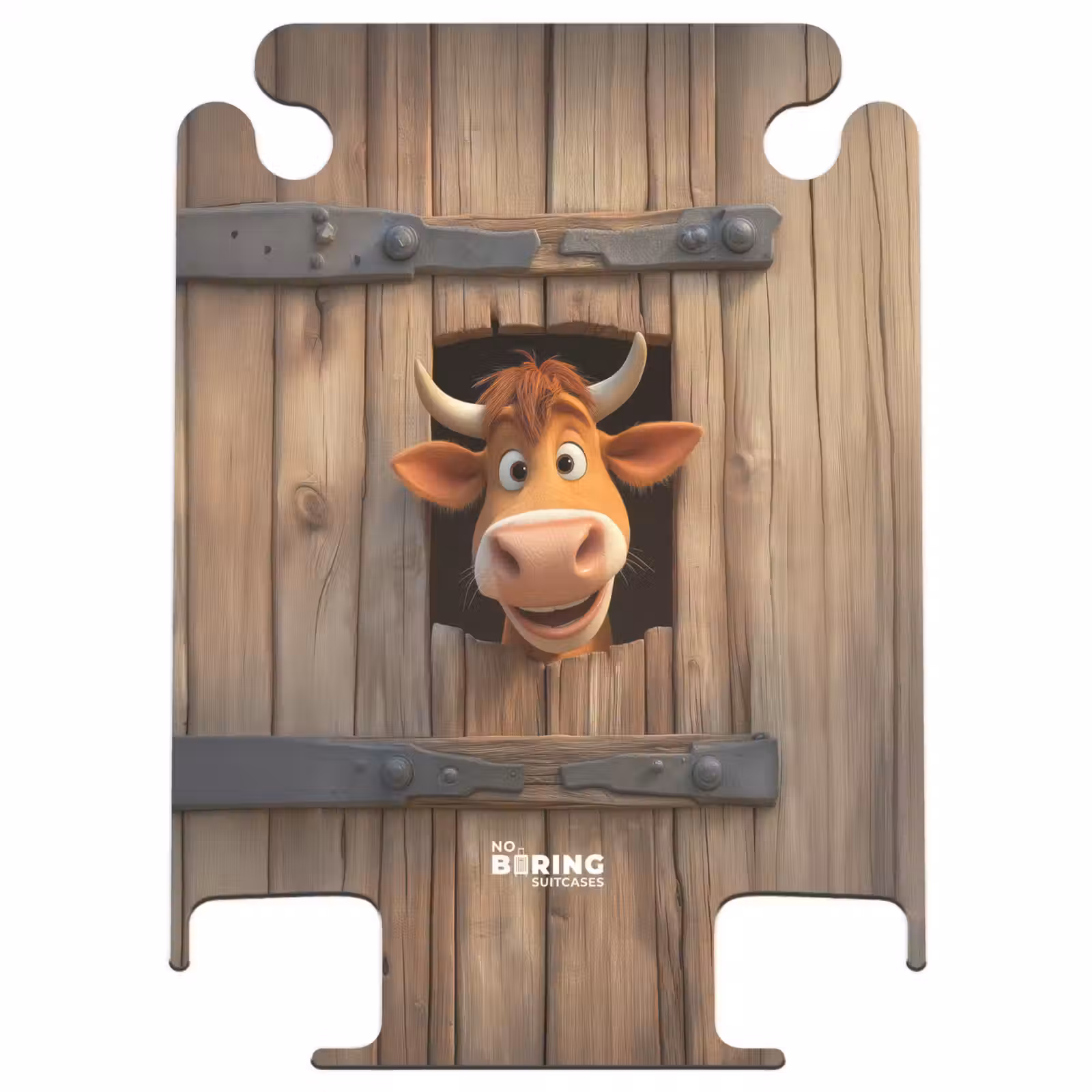 CaseSwap - Un taureau brun passe la tête à travers une porte en bois — 1