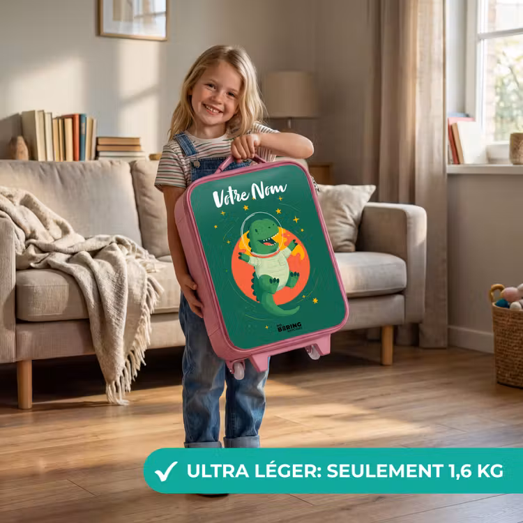 Valise enfant avec nom - Rose - Dino - Planète - Étoiles - Vert — 3
