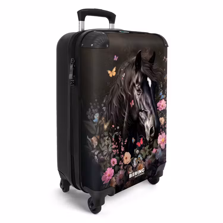 CaseSwap™ - Cheval noir avec une crête blanche et des fleurs colorées — 2