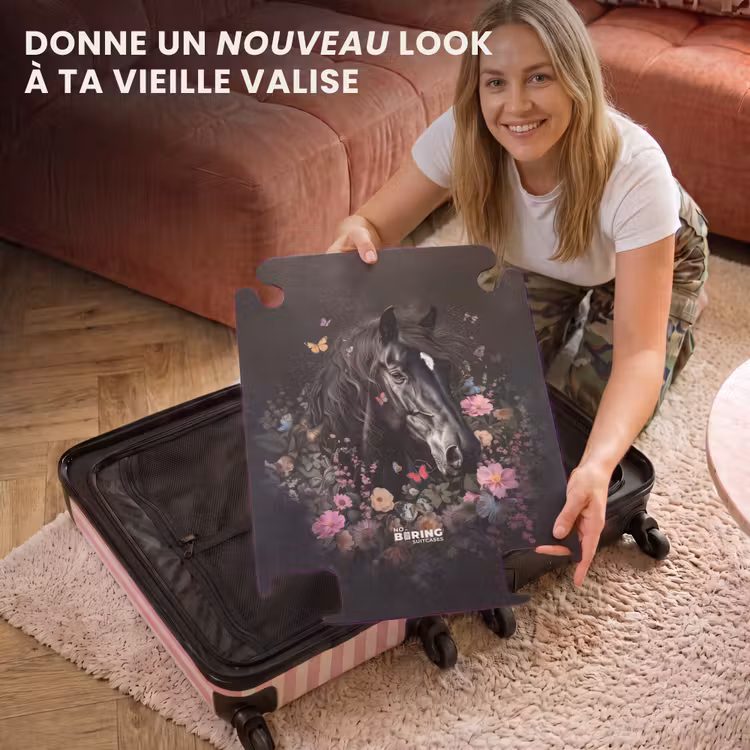 CaseSwap™ - Cheval noir avec une crête blanche et des fleurs colorées — 3