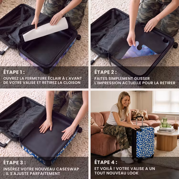 CaseSwap™ - Imprimés animaliers - Valise imprimée panthère en bleu et blanc — 4