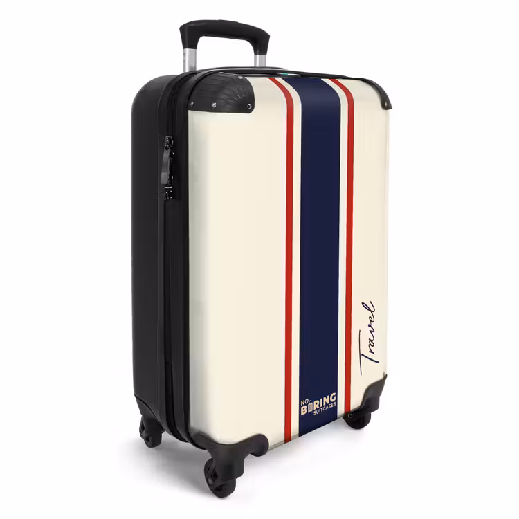 CaseSwap™ - Fond crème avec bande centrale tricolore et texte Travel — 2