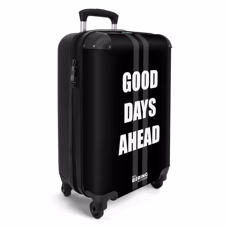 CaseSwap - Fond noir avec bandes centrales grises et texte "Good Days Ahead". — 2