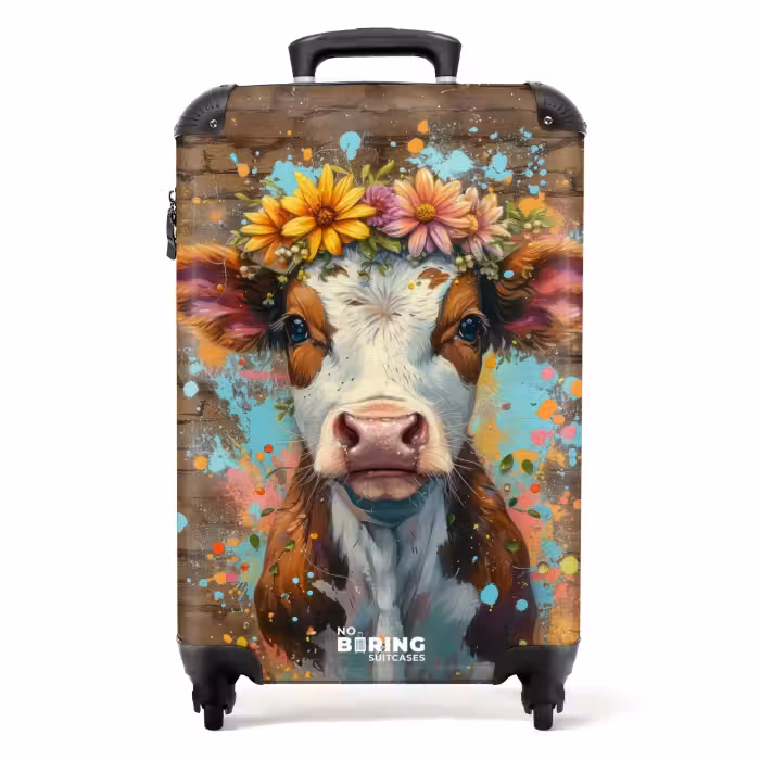 Valise - Vache graffiti avec fleurs colorées