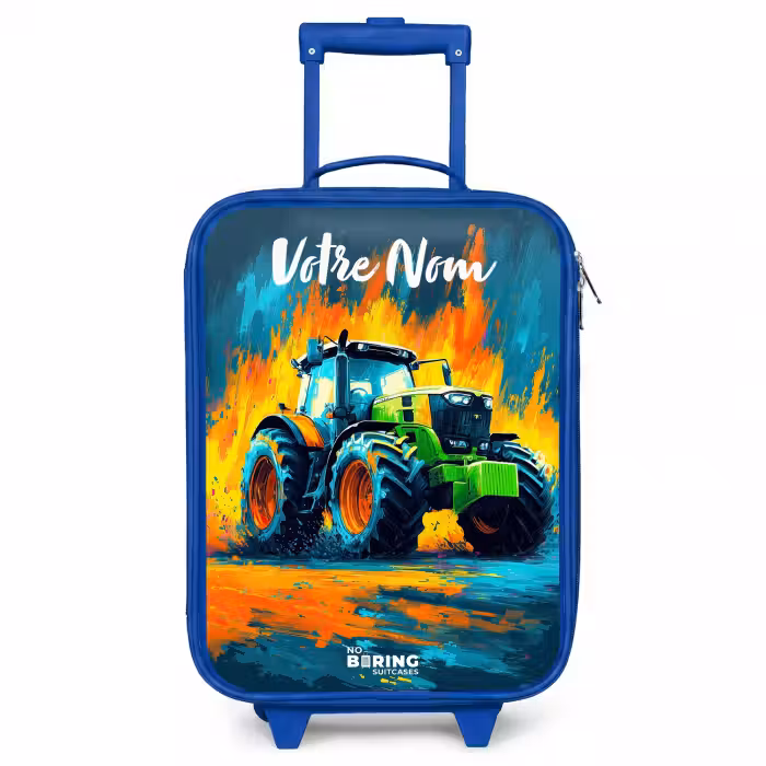 Valise enfant avec nom - Bleu - Abstrait - Tracteur - Vert
