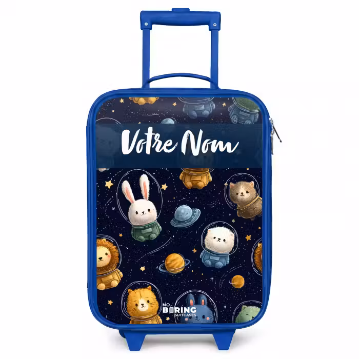 Valise enfant avec nom - Bleu - Animaux - Astronaute - Planètes - Étoiles