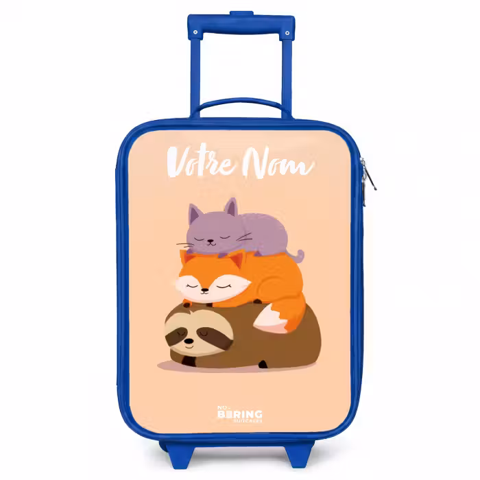 Valise enfant avec nom - Bleu - Animaux - Dormir - Ensemble