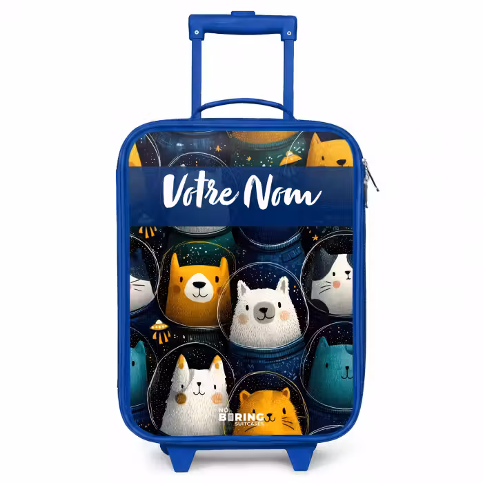 Valise enfant avec nom - Bleu - Animaux - Étoiles - Planètes - Astronaute