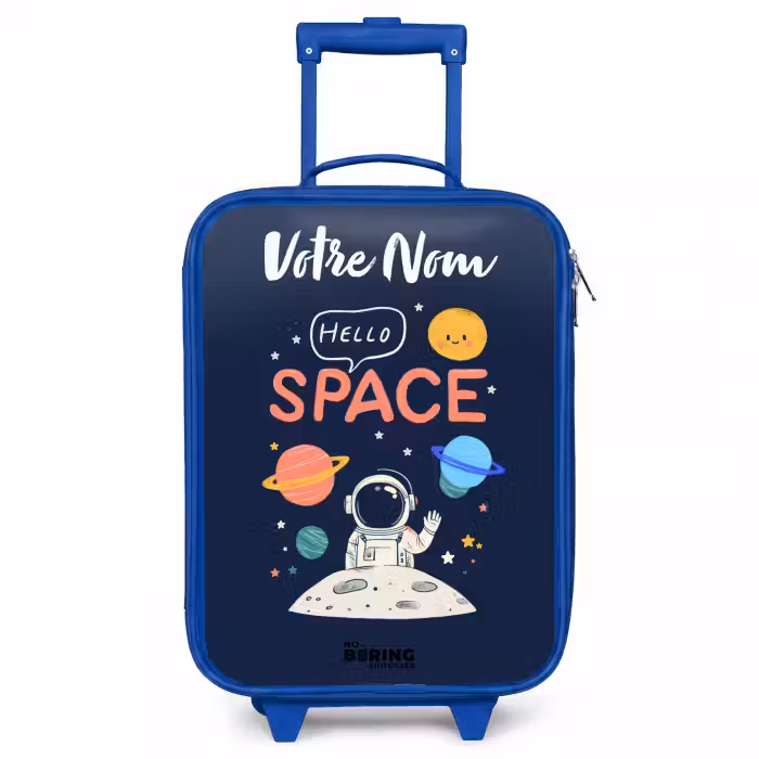 Valise enfant avec nom - Bleu - Astronaute - Citation - Planètes - Étoiles