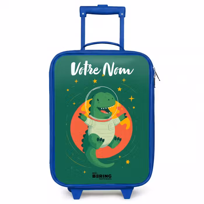 Valise enfant avec nom - Bleu - Dino - Planète - Étoiles - Vert
