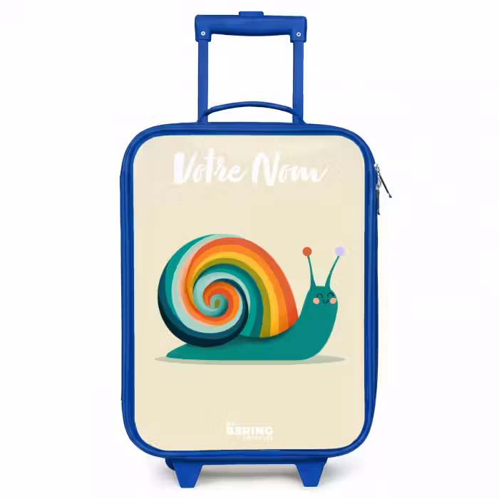 Valise enfant avec nom - Bleu - Escargot - Arc-en-ciel - Coloré