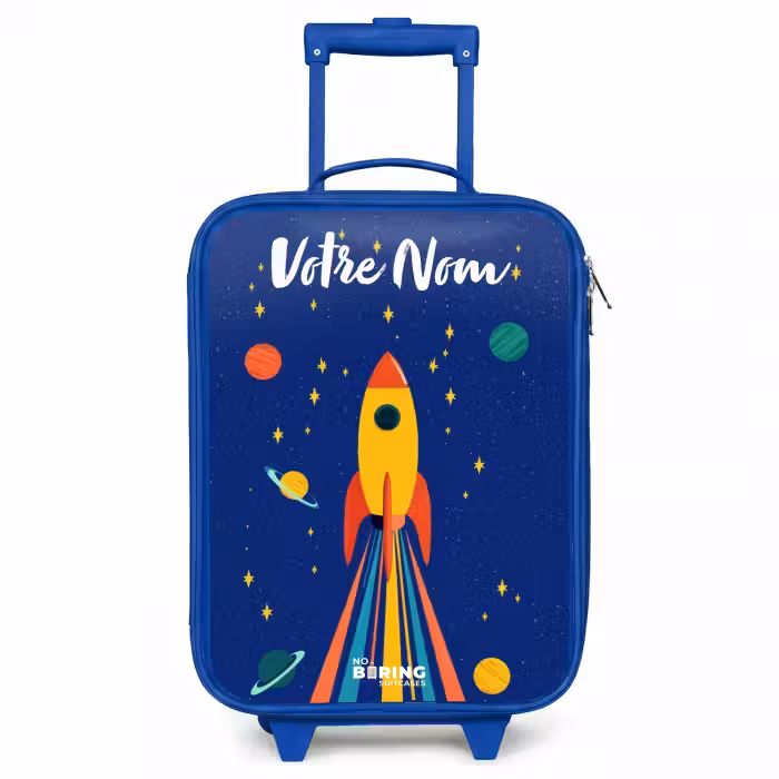 Valise enfant avec nom - Bleu - Fusée - Étoiles - Planète - Espace
