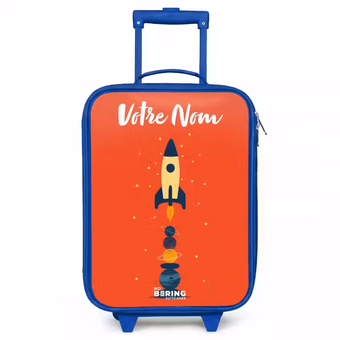 Valise enfant avec nom - Bleu - Fusée - Étoiles - Planètes