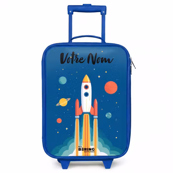 Valise enfant avec nom - Bleu - Fusée - Planète - Étoiles - Multicolore