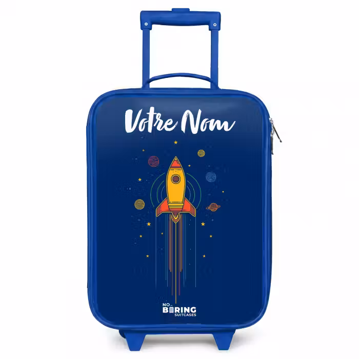 Valise enfant avec nom - Bleu - Fusée - Planètes - Étoiles