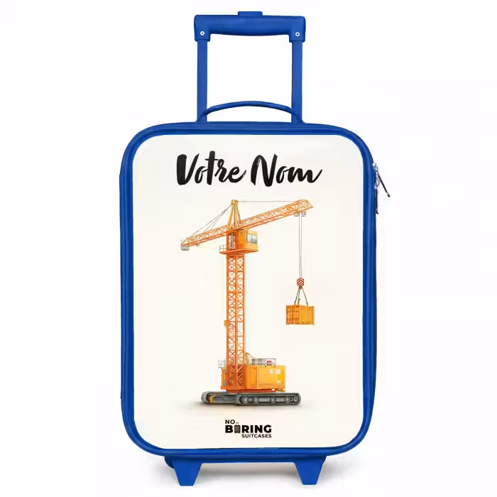 Valise enfant avec nom - Bleu - Grue à tour - Signée - Orange