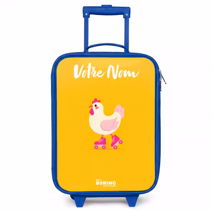 Valise enfant avec nom - Bleu - Kip - Patins à roulettes - Jaune