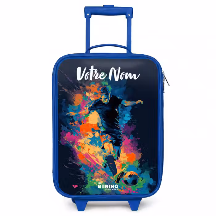 Valise enfant avec nom - Bleu - Néon - footballeur - coloré