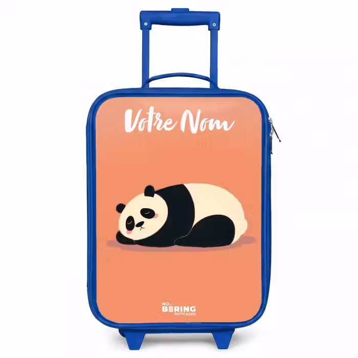 Valise enfant avec nom - Bleu - Panda - Dormant - Orange