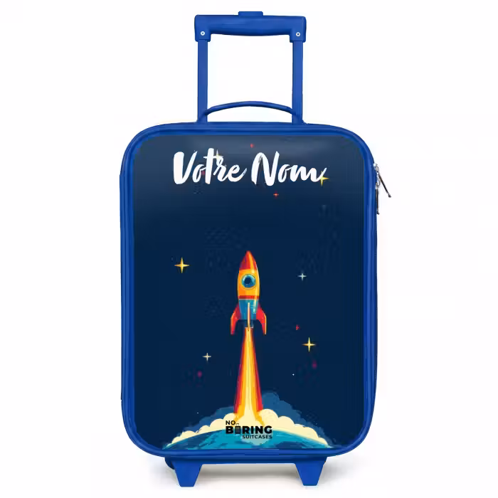 Valise enfant avec nom - Bleu - Planète - Fusée - Étoiles - Bleu foncé