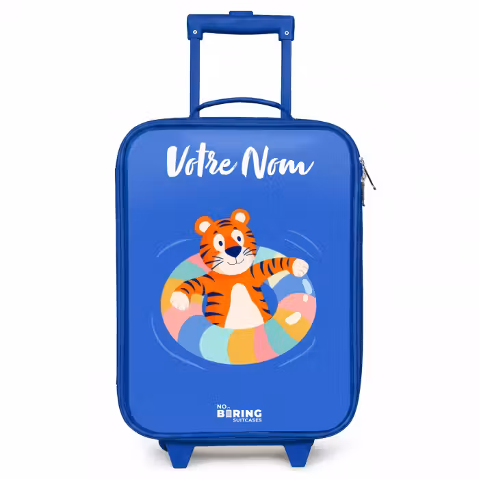 Valise enfant avec nom - Bleu - Tigre - Bandeau de natation - Eau