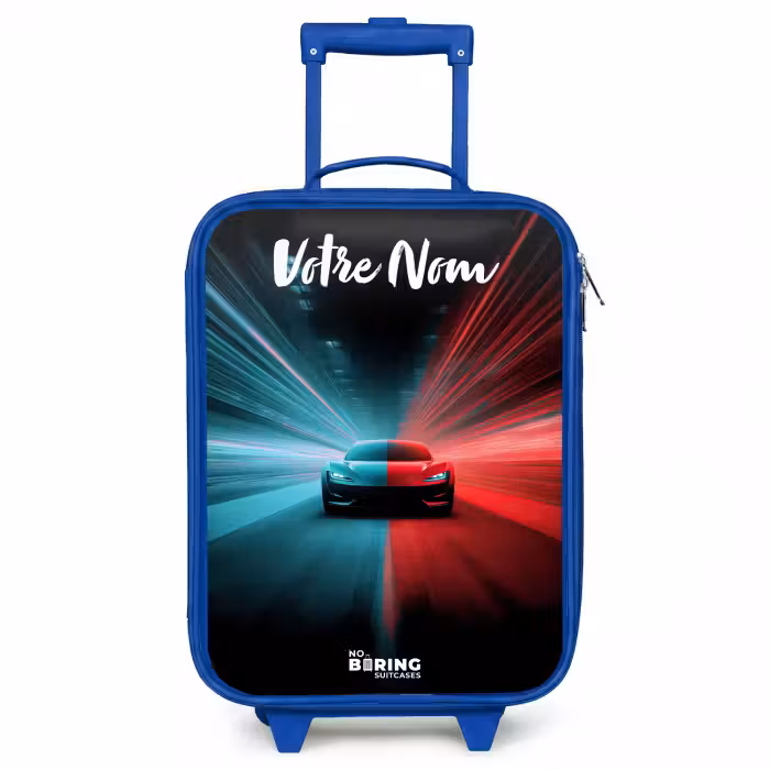 Valise enfant avec nom - Bleu - Voiture de sport - Bleu - Néon - Ville