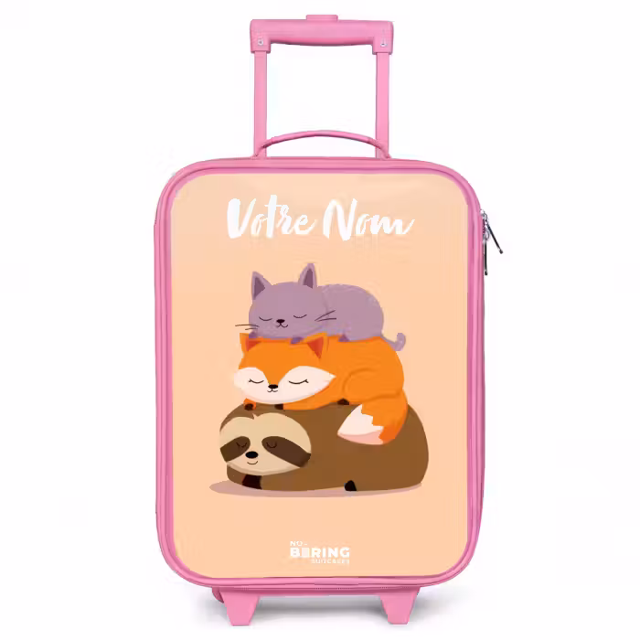Valise enfant avec nom - Rose - Animaux - Dormir - Ensemble