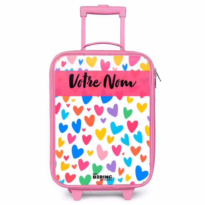 Valise enfant avec nom - Rose - Coeurs - Coloré - Motif