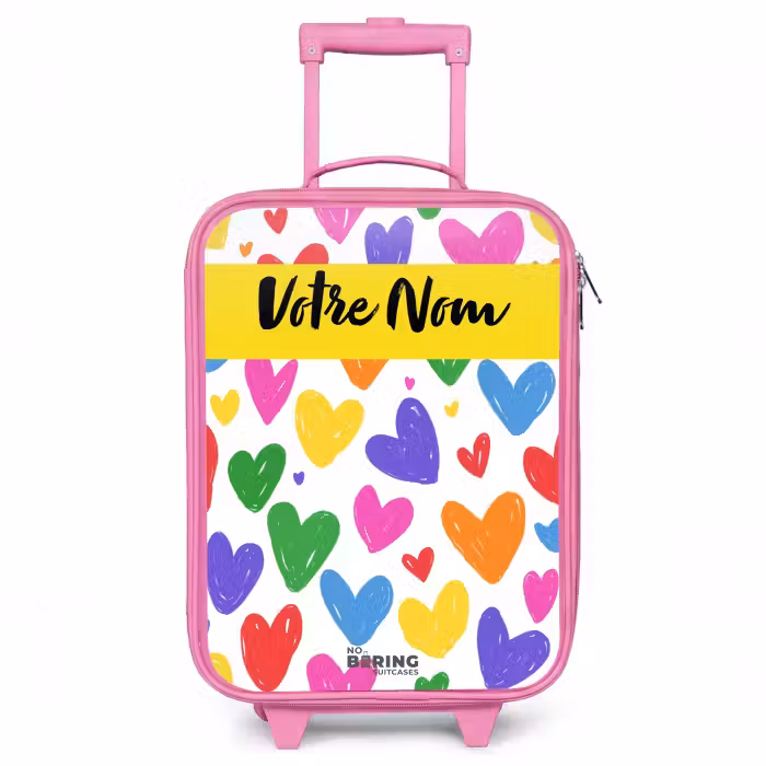 Valise enfant avec nom - Rose - Coeurs - Motif - Coloré