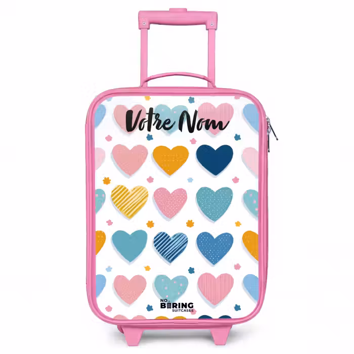 Valise enfant avec nom - Rose - Coeurs - Pastel - Motif