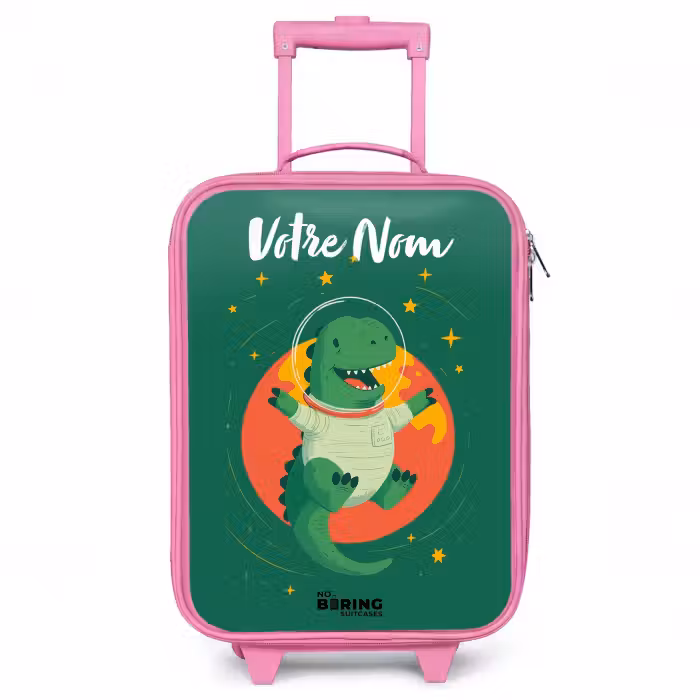 Valise enfant avec nom - Rose - Dino - Planète - Étoiles - Vert