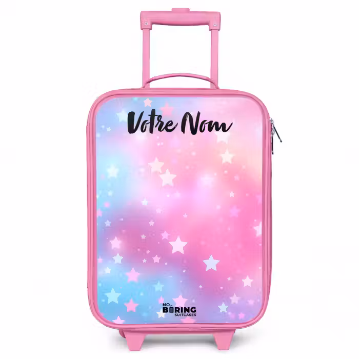 Valise enfant avec nom - Rose - Étoiles - Rose - Bleu